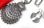 Oxidized Peacock Style Pendant & Chain with Earrings