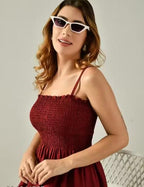 Women's Maroon Fit & Flare Sleeveless Dress